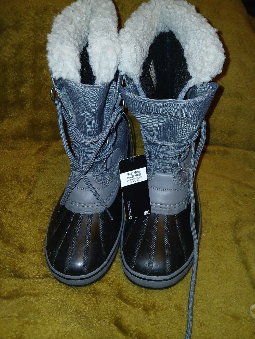 Sorel Women's Gray Waterproof Winter Boots with White Sherpa Collar